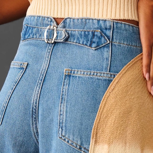 New Anthropologie Corset High Rise Baggy Culotte Jeans sz 33Tall Cropped Flared - Picture 4 of 15